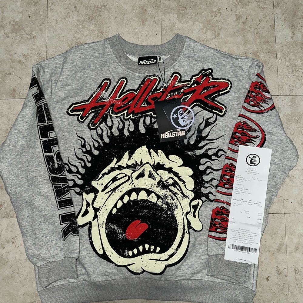 Hellstar Gray Graphic Crewneck Sweater